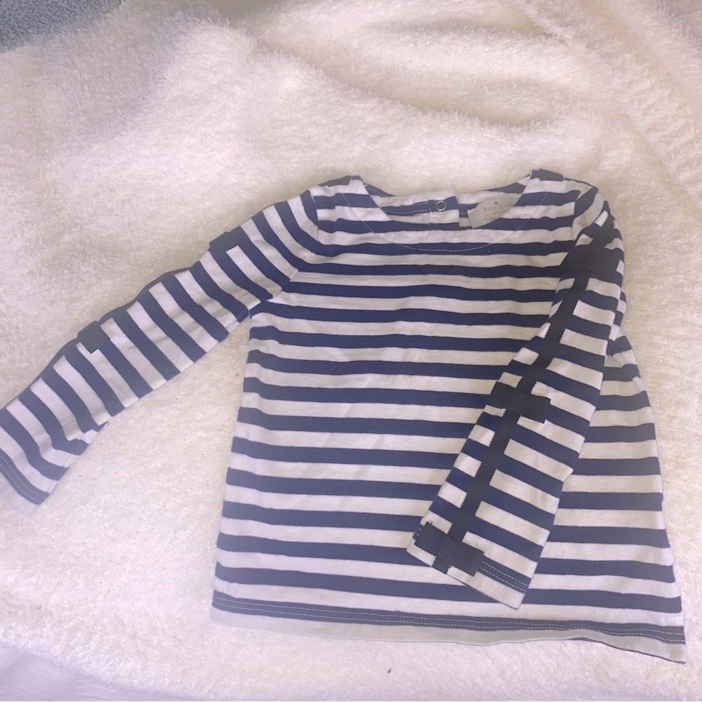 Kate Spade Baby Girl Navy and White Sailor Striped Long Sleeve with Bow Details